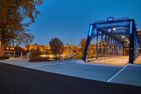 Wells Street Bridge at Night Promenade Park Fort Wayne Indiana