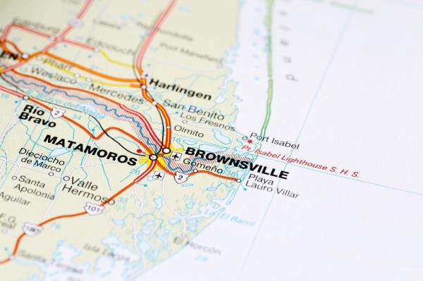 Brownsville Texas road map area. Closeup macro view