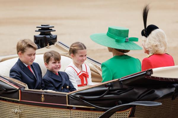 Queen Camilla, Kate Middleton and three children in carriage