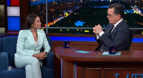 Colbert asked Ocasio-Cortez if she would support President Biden's re-election campaign.