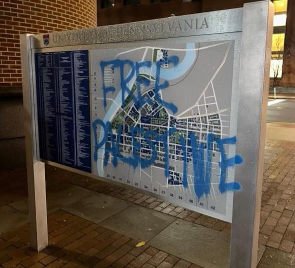 A map on campus was destroyed with graffiti over it reading, 