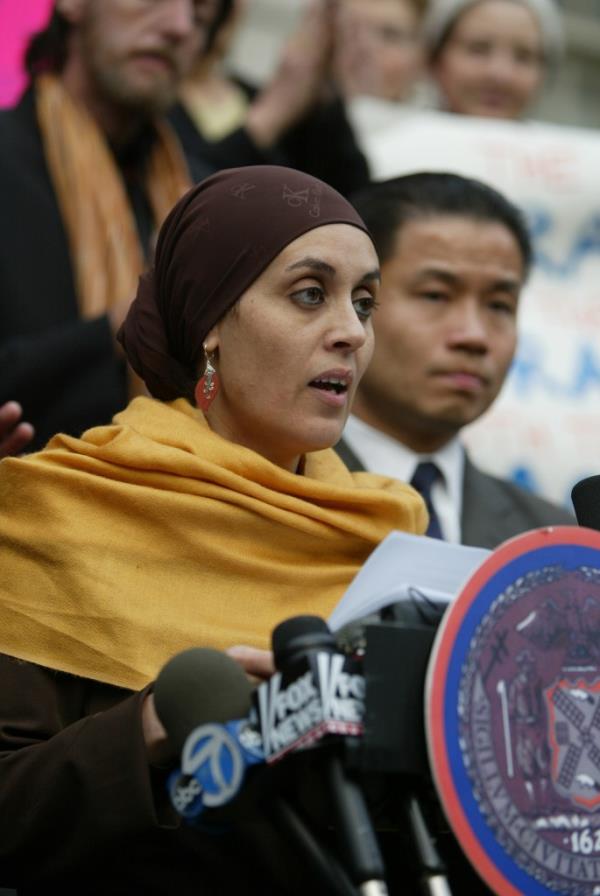Debbie Almo<em></em>ntaser speaking at a press conference. 
