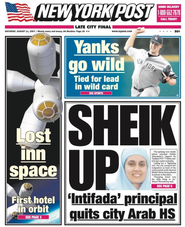 New York Post cover featuring Debbie Almo<em></em>ntaser when she resigned with the headline 