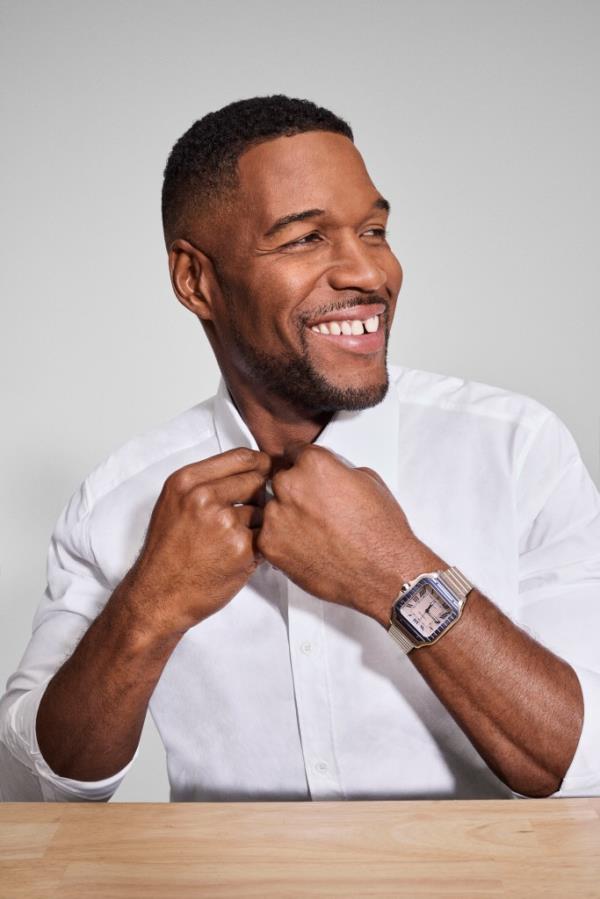 Shirt, $955 at LouisVuitton.com; Santos de Cartier watch in steel, $8,050 at Lo<em></em>ndon Jewelers