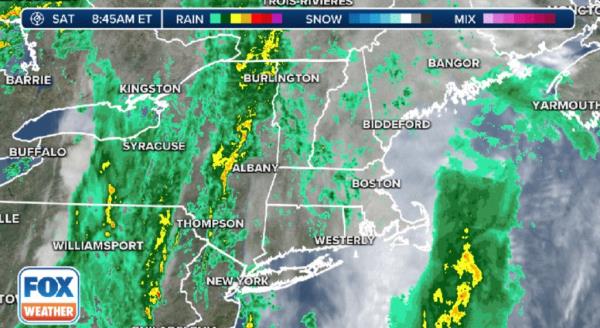 Fox weather map shows wher<em></em>e rain and thunderstorms are rolling in across Northeast U.S.