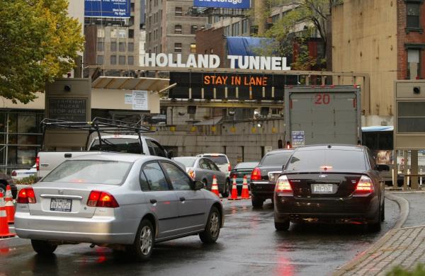 Cars going toward the entrance of the Holland Tunnel near Canal Street and Hudson Street in Manhattan on Thursday, November 15, 2007.