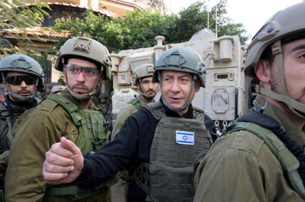 Netanyahu meeting with Israeli troops in the northern Gaza Strip on Dec. 25, 2023.