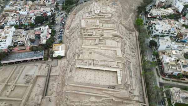 An aerial view of Huaca Pucllana