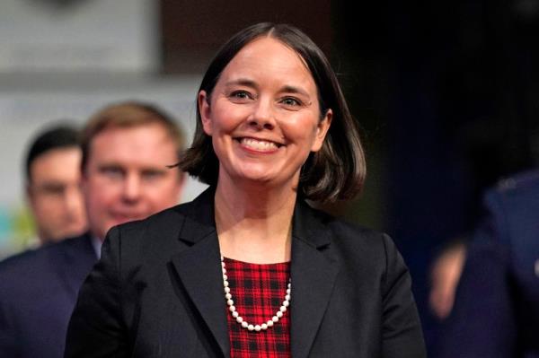 Secretary of State Shenna Bellows attends the inauguration of Gov. Janet Mills, Jan. 4, 2023, at the Civic Center in Augusta, Maine. 