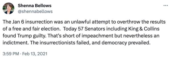 Tweet from Maine Secretary of State Shenna Bellows
