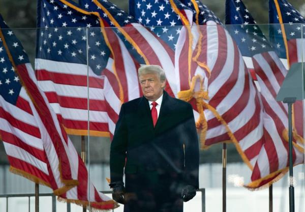 US President Do<em></em>nald Trump arrives to speak to supporters from The Ellipse near the White House on January 6, 2021, in Washington, DC