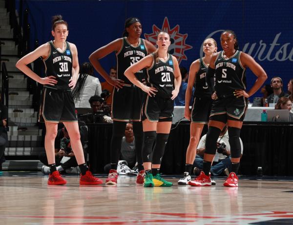 A look at the New York Liberty team during the game on August 24, 2023 at the Mohegan Sun Arena in Uncasville, Connecticut.  