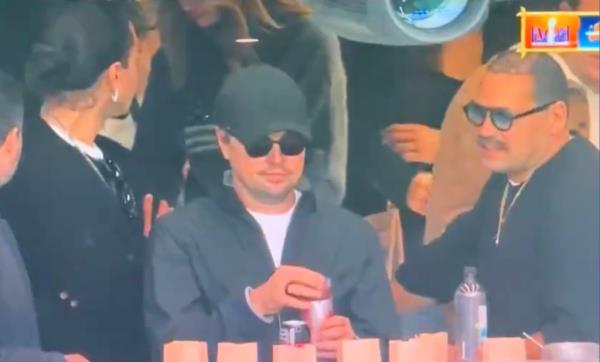 Leo<em></em>nardo DiCaprio at the 2024 Super Bowl on February 11, 2024.