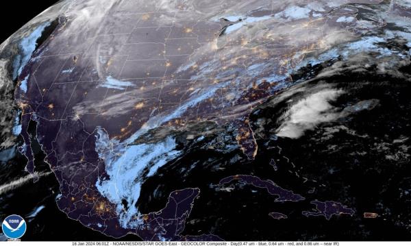 An East coast weather satellite image from NOAA is shown. 