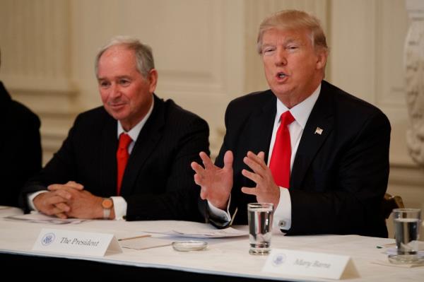 Blackstone CEO Stephen Schwarzman and Do<em></em>nald Trump in 2017.