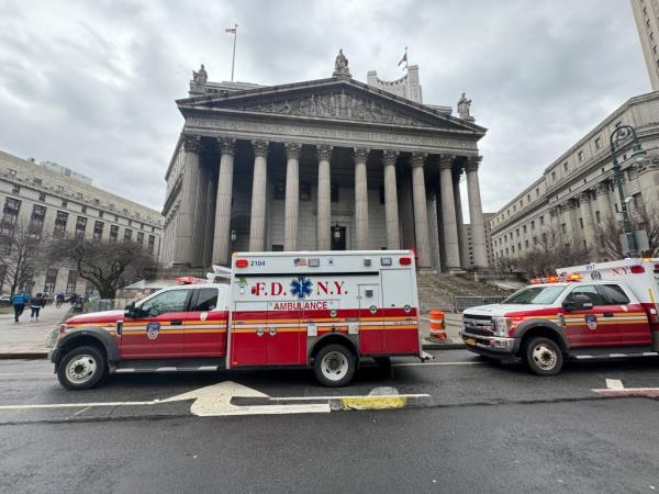 Ambulances arrive at the scene.
