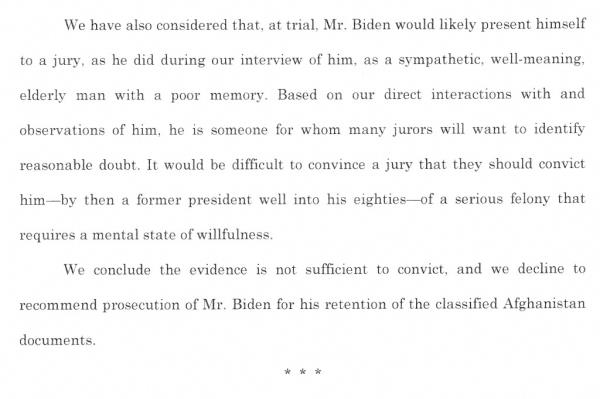 Page 6 of Special Counsel Robert Hur's report on the investigation into U.S. President Joe Biden for taking classified information a<em></em>bout natio<em></em>nal security matters with him when he left the vice presidency in 2017, is seen after the report was released by the Justice Department in Washington, U.S. February 8, 2024. 