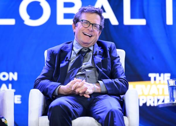 Michael J. Fox speaks o<em></em>nstage during the Clinton Global Initiative September 2023 Meeting at New York Hilton Midtown on September 19, 2023, in New York City.