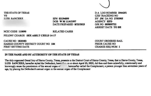Text of Luis Sanchez's indictment 