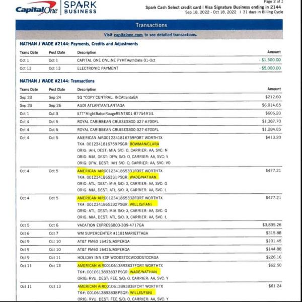 Nathan Wade bank statement