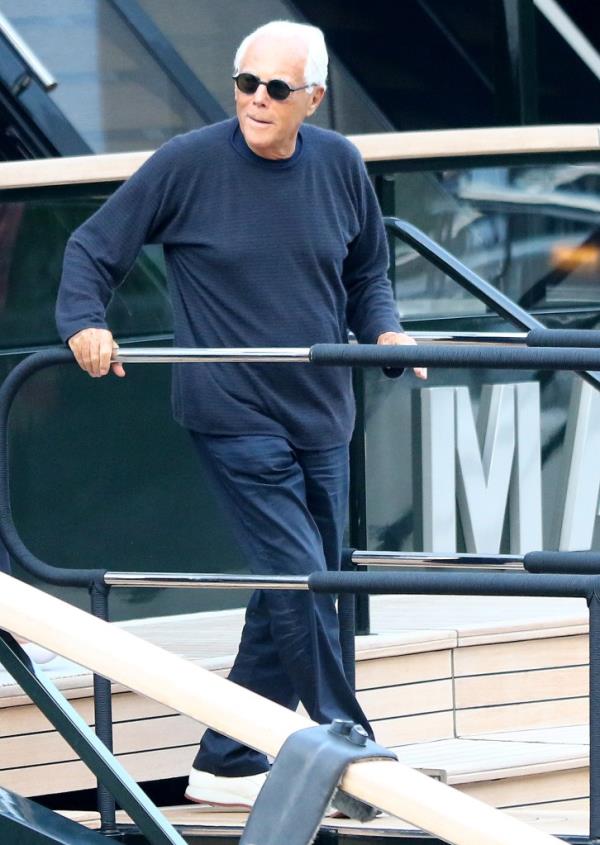 Giorgio Armani sighted on the docks in Portofino, Italy.