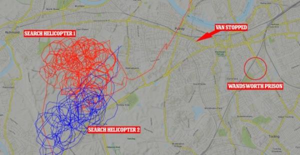 Police Helicopter search for terror suspect Daniel Khalife who escaped from from HMP Wandsworth