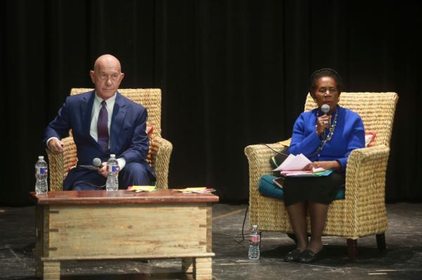 Whitmire and U.S. Rep. Sheila Jackson Lee speak at a mayoral forum on Sunday, Dec. 3, 2023, in Houston
