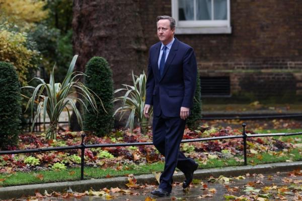 Former British Prime Minister David Cameron is walking after being appointed Foreign Secretary in a Cabinet reshuffle on Nov. 13, 2023 in London.