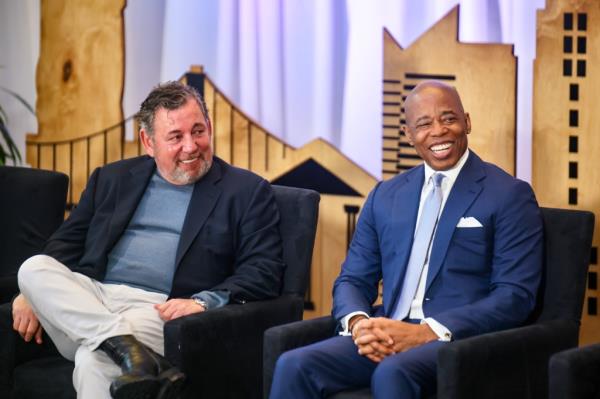 James Dolan and Mayors Eric Adams are seen attending as MSG Entertainment and Billy Joel make a special franchise announcement at Chase Square at Madison Square Garden