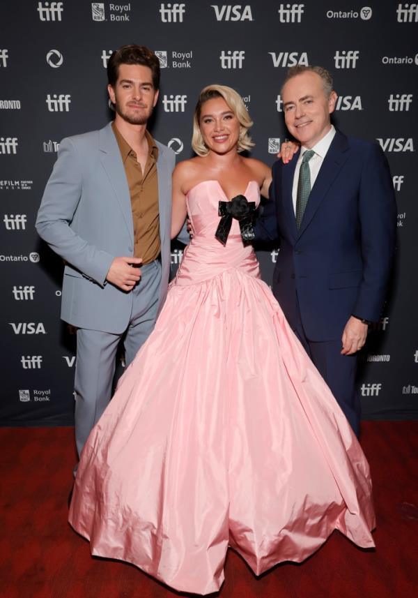 Andrew Garfield, Florence Pugh and John Crowley at the 