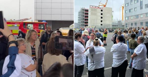 Travellers were left waiting outside of Gatwick Airport after alarms rung around the airport (Picture: x / @cawcawmofo /@Gigsandtravel)