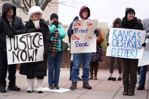 A rally held outside the federal courthouse in Topeka ahead of Golubski's scheduled trial on Dec. 2, 2024.