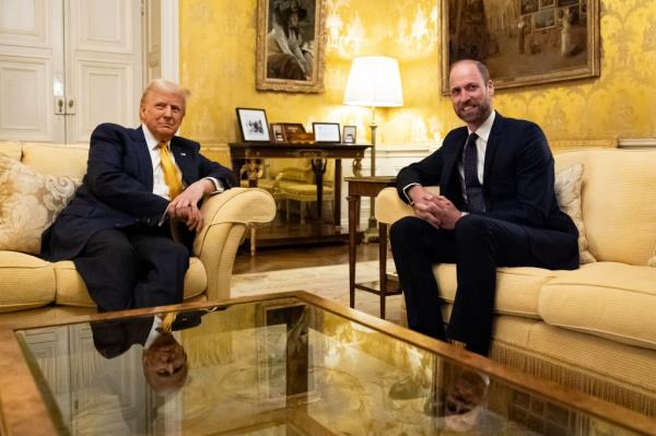 Do<em></em>nald Trump and Prince William in the Salon Jaune at the UK Ambassador's Residence on Saturday