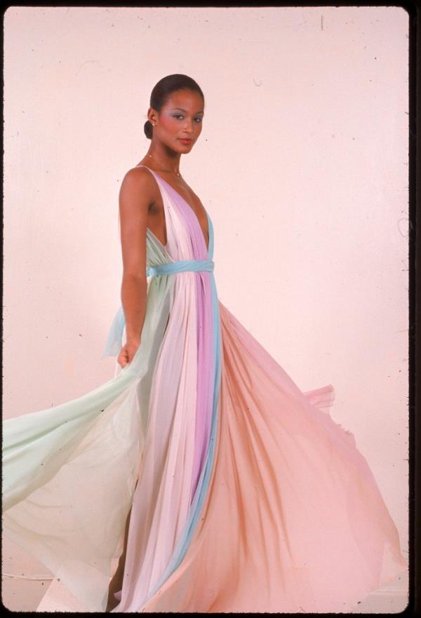 Young Beverly Johnson in pink gown