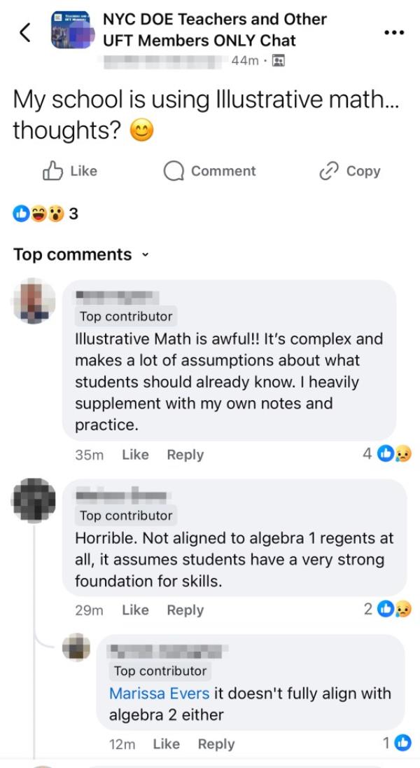 social media comments from teachers who have used illustrative math