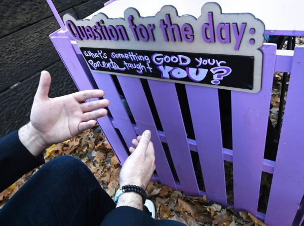 a board on the Grandma Stand poses the question of the day: 