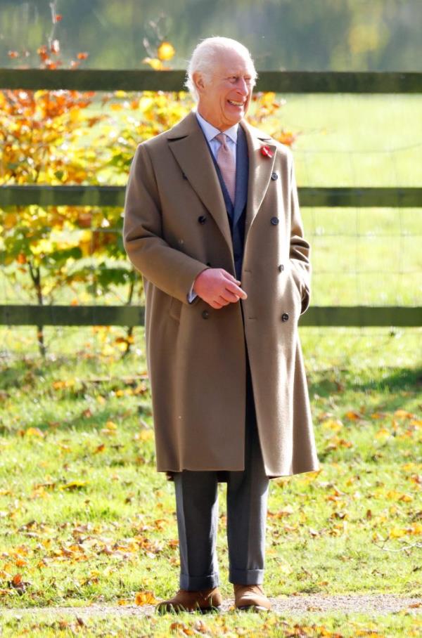 King Charles III departing from Sunday service at the Church of St Mary Magdalene, Sandringham estate, England