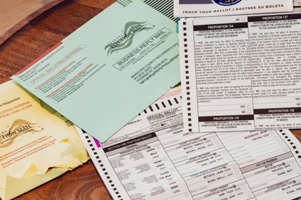 2024 General Election ballot on a table in Phoenix, Arizona during early voting