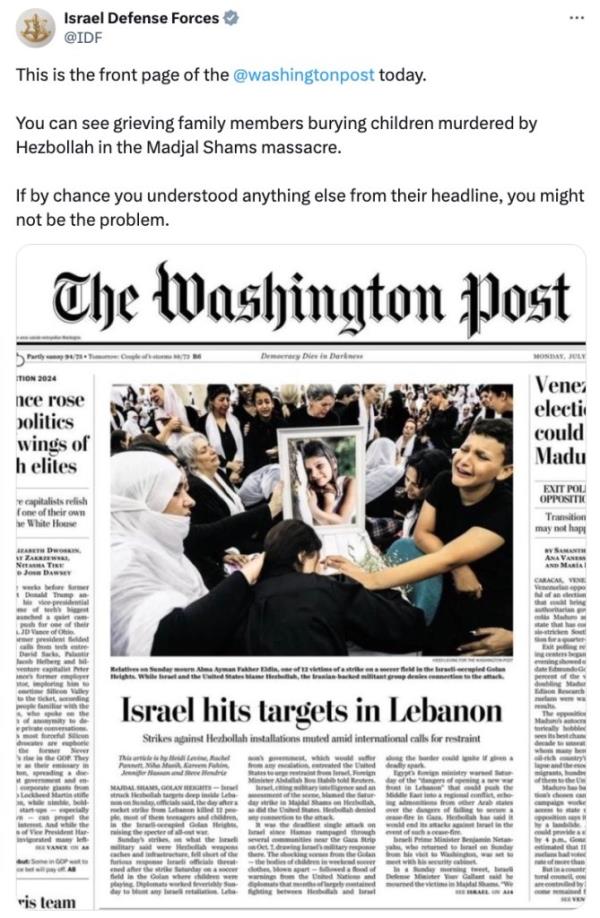 Washington Post headline July 29 2014, with the headline 