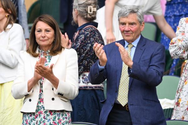 Carole Middleton and Michael Middleton clapping at the Wimbledon Tennis Championships, London, 2024