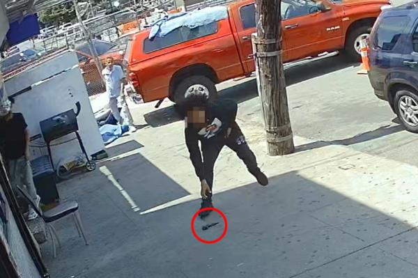 Surveillance footage of kids fleeing the scene after the shooting.