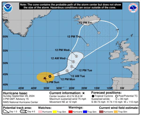 A Natio<em></em>nal Weather Service map tracking Hurricane Isaac's potential paths.
