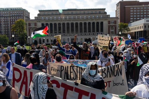 An anti-Israel protest at Columbia University on Oct. 7, 2024.