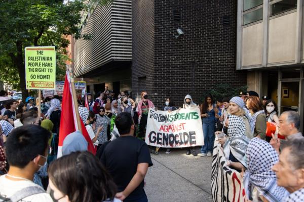 An anti-Israel demo<em></em>nstration outside of The New School on Sept. 12, 2024.