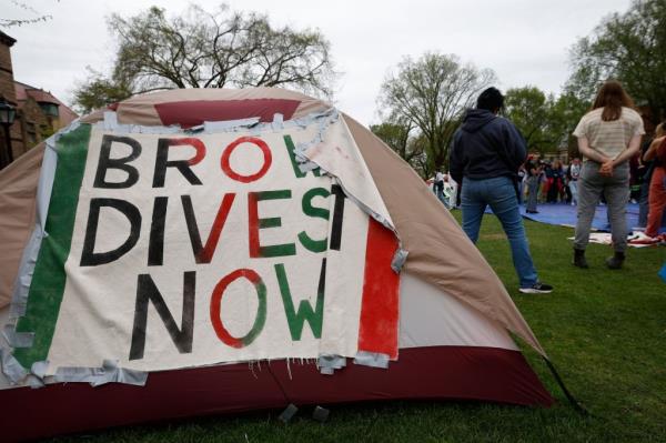 A tent at the anti-Israel encampment on Brown University's campus on April 30, 2024.