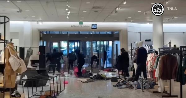 The criminals dressed mostly in matching black hooded outfits as they raided the shopping mall location in Los Angeles