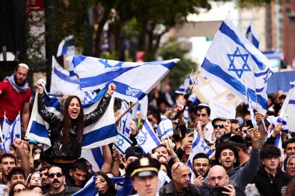 Pro-Israel supporters co<em></em>nfront pro-Palestine protestors at a rally near the Co<em></em>nsulate General of Israel after Hamas attacked Israel in the o<em></em>ngoing co<em></em>nflict in the Middle East on Monday, October 9, 2023 in New York, N.Y. (