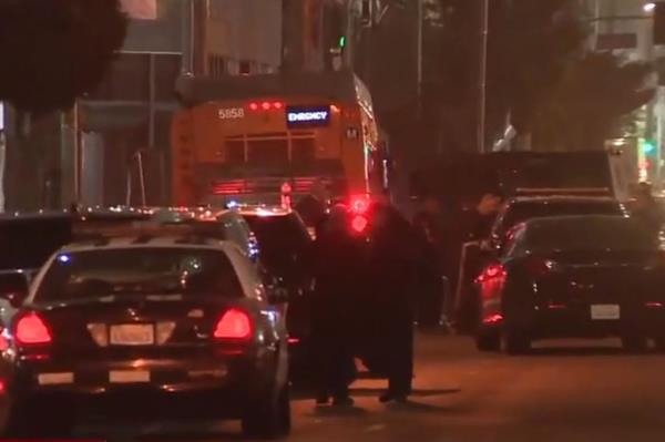 The hijacked bus flashing an emergency message after someone pushed an on-board panic button.