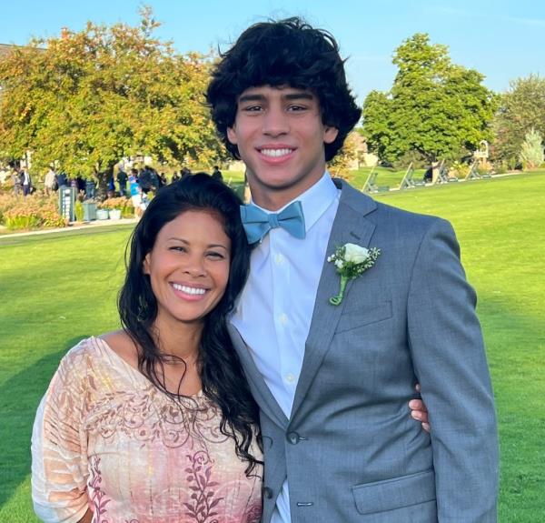 Sunrise Lee and her 23-year-old son Daniel Lee posing outside. 