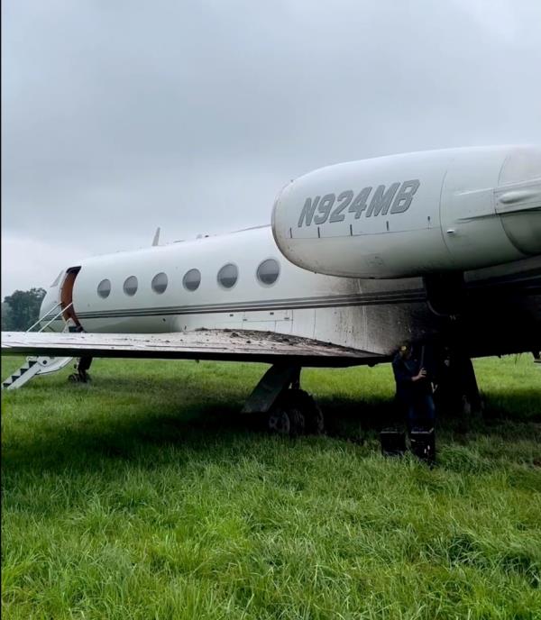 A plane in a grassy field